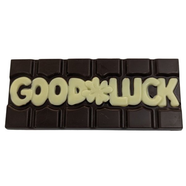 Good Luck Chocolate Bar – Dark Chocolate with White Writing