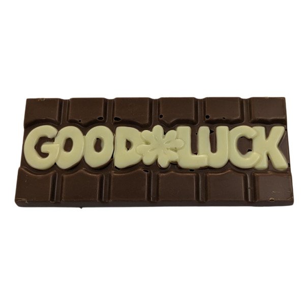 Good Luck Chocolate Bar – Milk Chocolate with White Writing