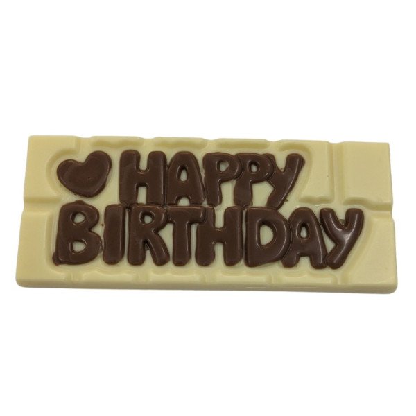Happy Birthday Chocolate Bar – White Chocolate with Milk Writing