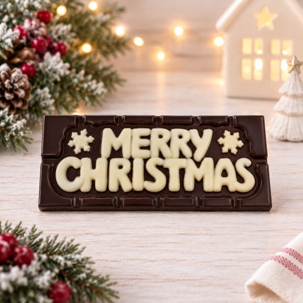 Merry Christmas Chocolate Bar – Dark Chocolate with White Writing Merry Christmas Chocolate Bar – Dark Chocolate with White Writing