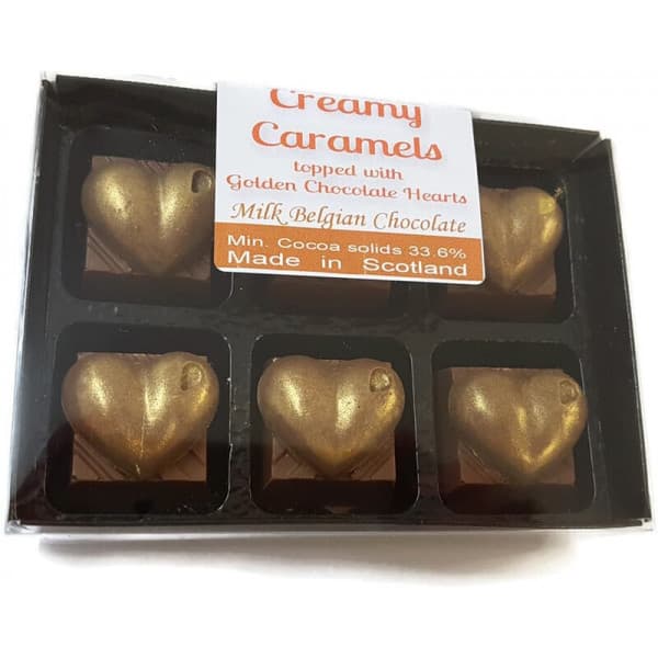 Creamy Caramels Topped with Golden Chocolate Hearts - 6pk