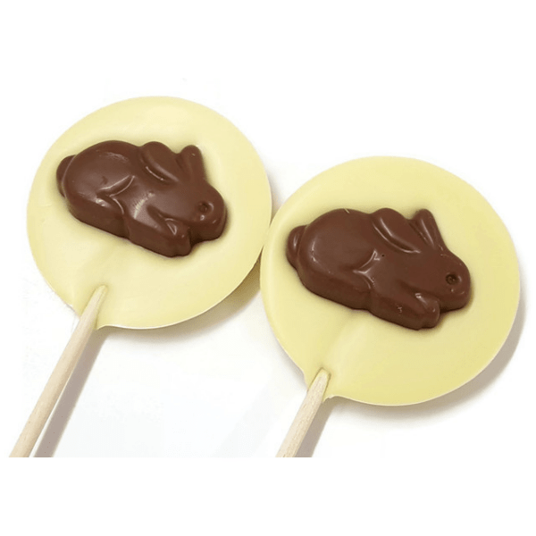 White Chocolate lolly with Milk Chocolate crouching bunny