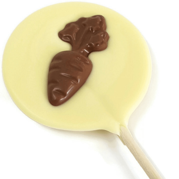 White Chocolate lolly with Milk Chocolate Carrot