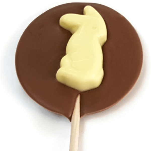 Milk Chocolate lolly with White Chocolate standing bunny 