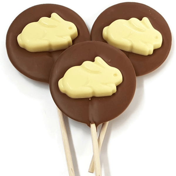 Milk Chocolate lolly with White Chocolate crouching bunny