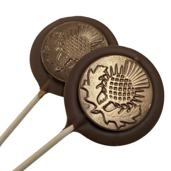 Scottish Thistle Chocolate Lolly with Bronze Edible Lustre