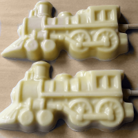 Steam Locomotive Chocolate Lolly (Large) - White Steam Locomotive Chocolate Lolly (Large) - White