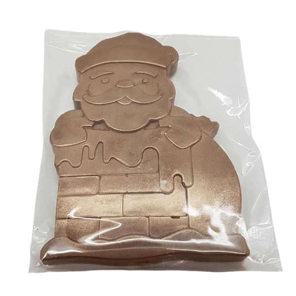 Milk Santa chocolate bar, popping up from the chimney with a bronze lustre