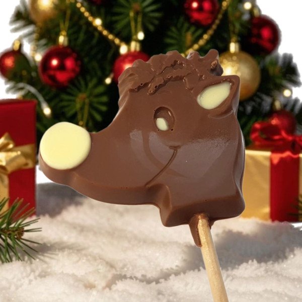 Christmas Milk Chocolate Reindeer Side Profile Lolly