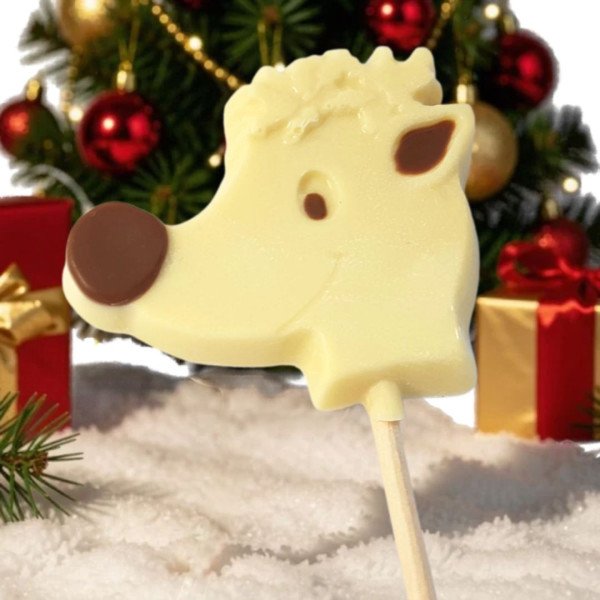 Christmas White Chocolate Reindeer Side Profile Lolly