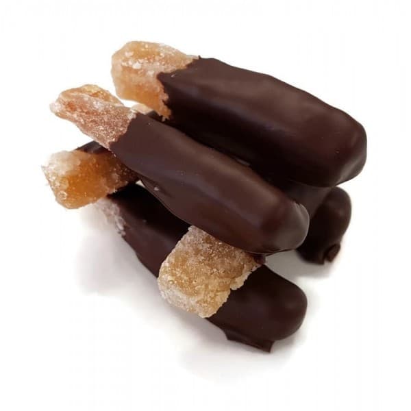 Delicious Ginger enrobed in rich dark Belgian chocolate -70g